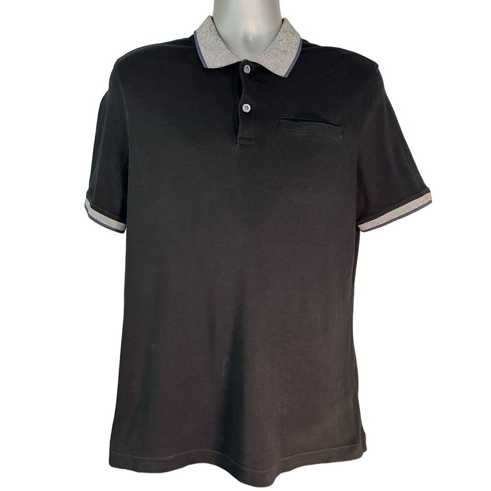 Banana Republic Mens Polo Shirt L Black Contrast Collar Business Casual Cotton